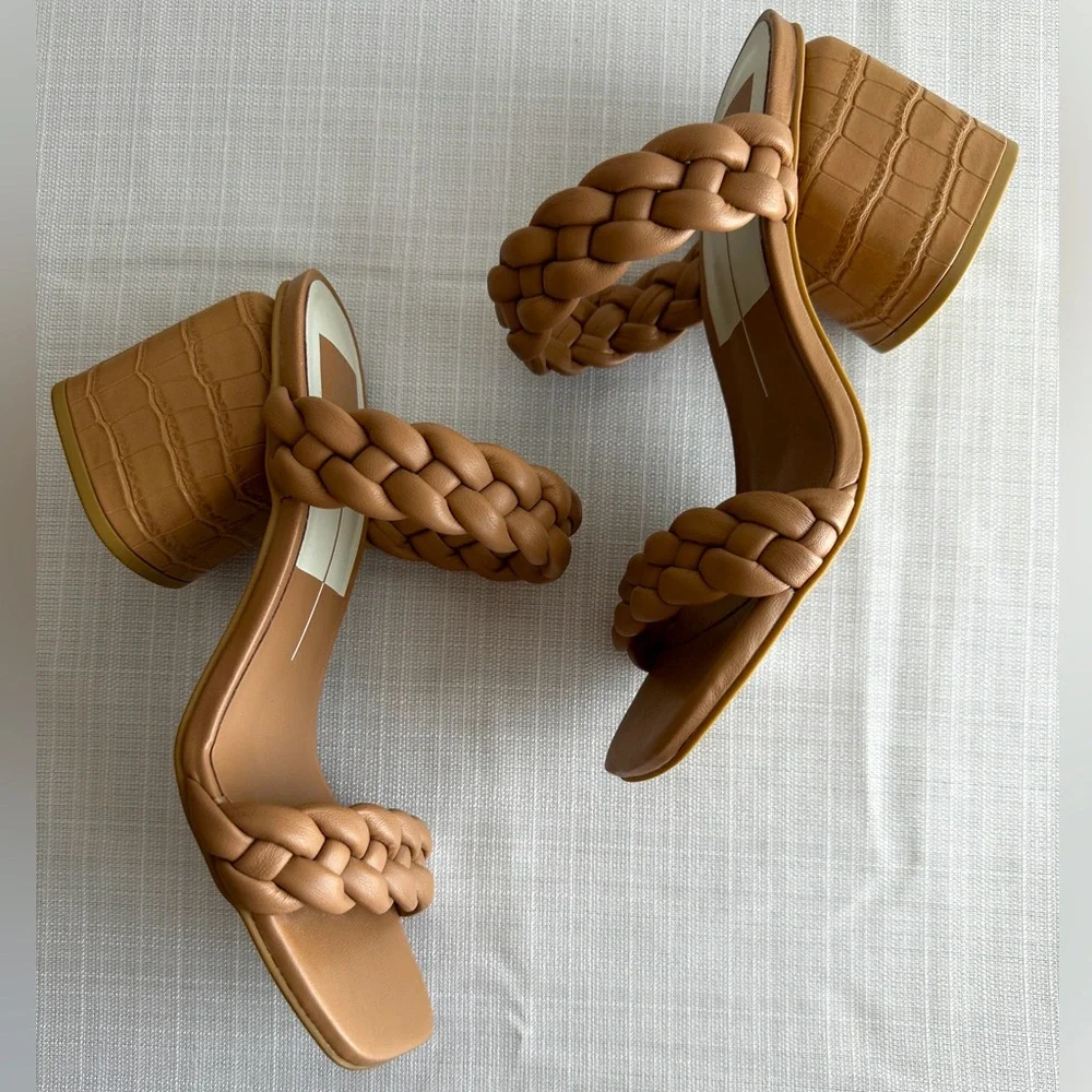Dolce Vita Shoes Paily Braided Block Heel  Sandals Tan Size 7.5